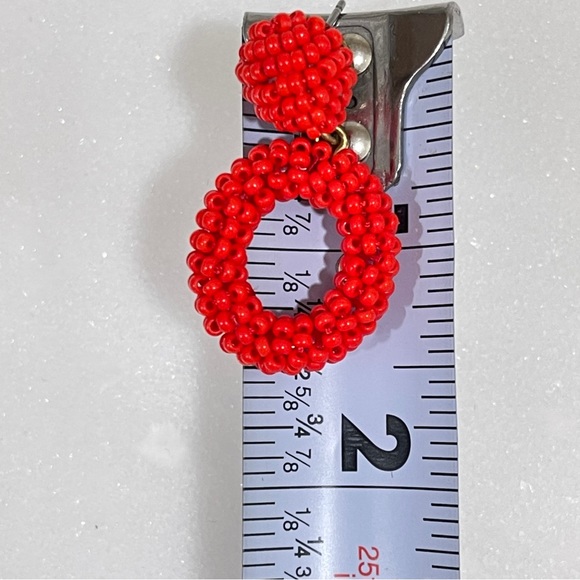 SOLD J.Crew Bright Cerise Mini Bead Drop Hoop Earrings - Picture 6 of 6